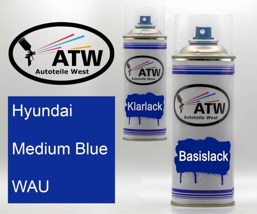Hyundai, Medium Blue, WAU: 400ml Sprühdose + 400ml Klarlack - Set, von ATW Autoteile West.